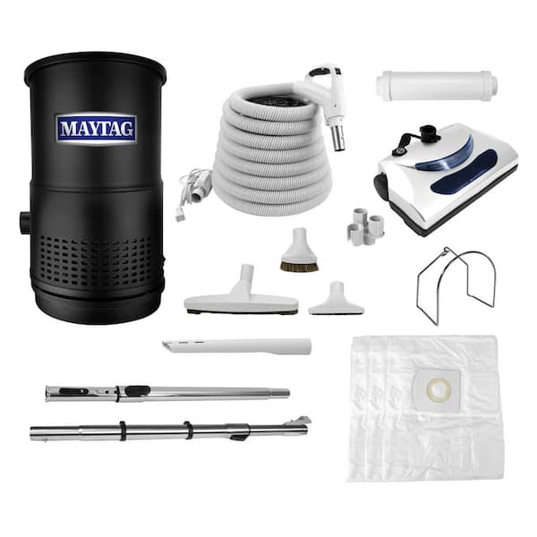 Maytag Commercial, Residential Bag 2-Stage By-Pass Motor Central Vacuum System, 610 Air Watts, Electric with Accessories