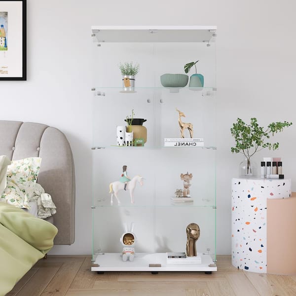 64 in. x 17 in. x 14.5 in. White 4-Layer Clear Glass Display Cabinet Curio  Cabinet CUU66227718 - The Home Depot