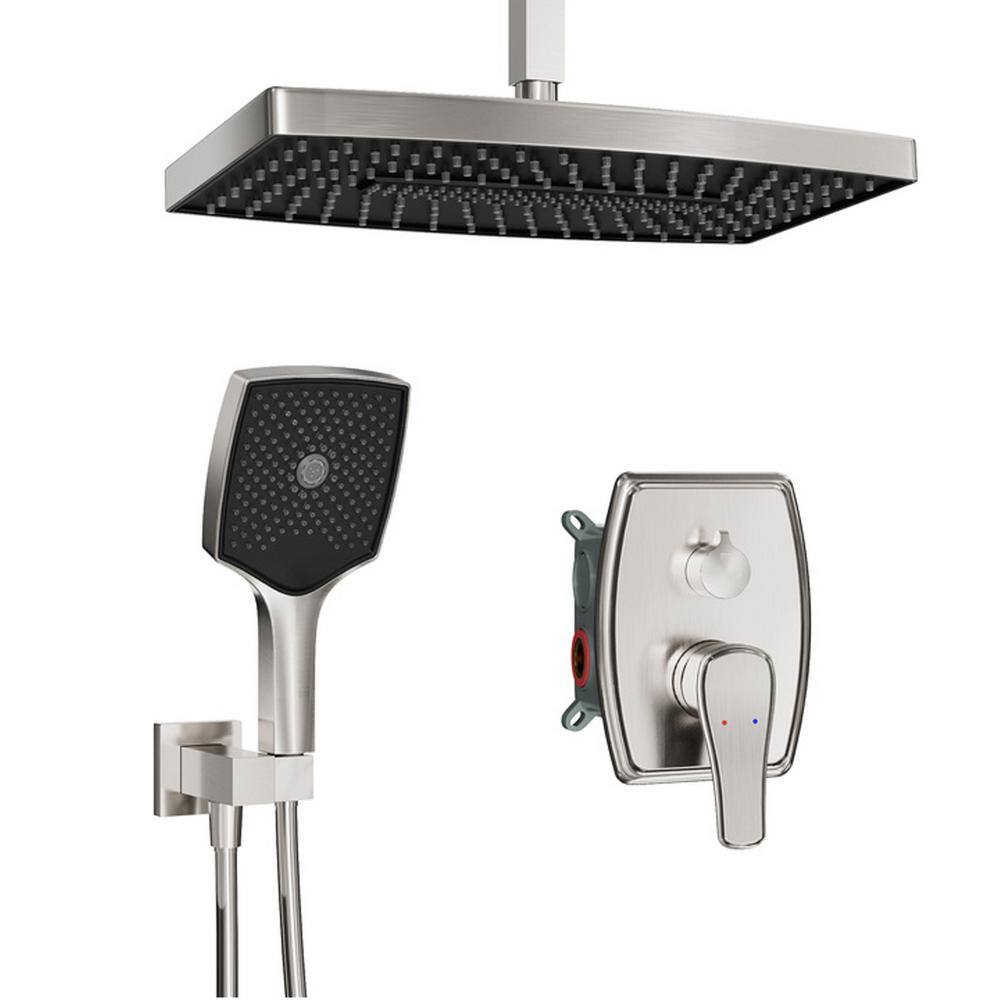 Rec Single-Handle 3-Spray 14 in. Shower Head Rectangle High Pressure Shower Faucet in Brushed Nickel(Valve Included) price history on PriceWatchPro
