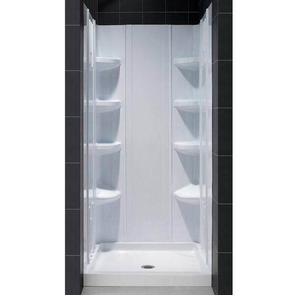 DreamLine QWALL-3 32 in. x 32 in. x 75-5/8 in. Standard Fit Shower Kit in White with Shower Base and Back Wall