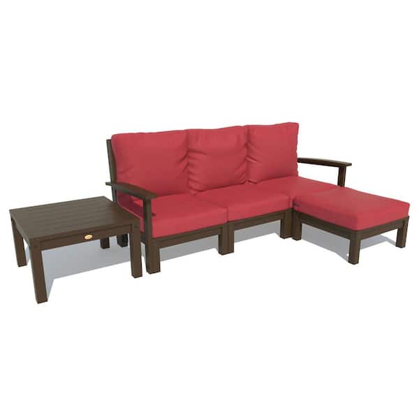 Highwood Bespoke Deep Seating 3-Piece Plastic Outdoor Couch, Ottoman and Side Table with Cushions