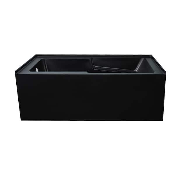 A&E Arbie 60 in. x 22 in. Soaking Left Skirted Bathtub with Center Drain in Matte Black