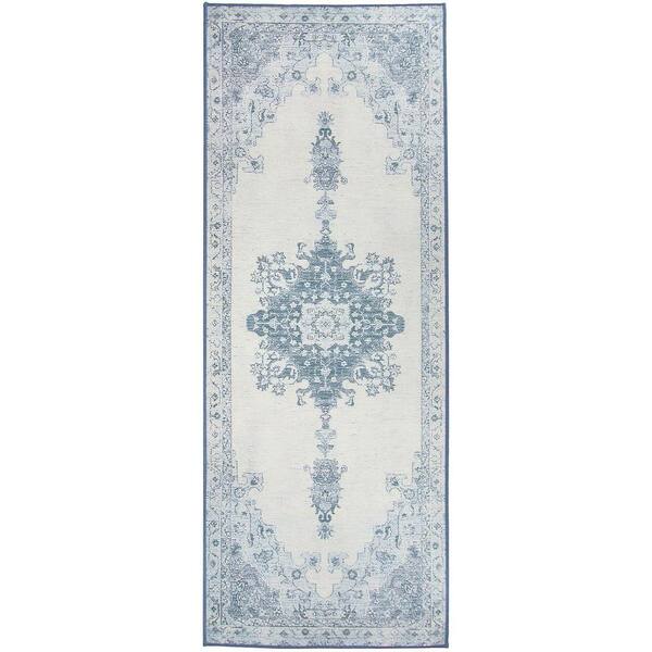 Ruggable Washable Parisa Blue 2.5 ft. x 7 ft. Stain Resistant Runner Rug