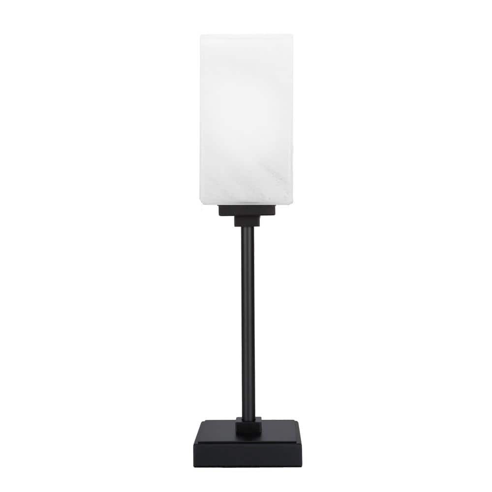 Quincy 17.5 in. Matte Black Accent Lamp with Whte Marble Glass Shade