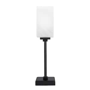 Quincy 17.5 in. Matte Black Accent Lamp with Whte Marble Glass Shade