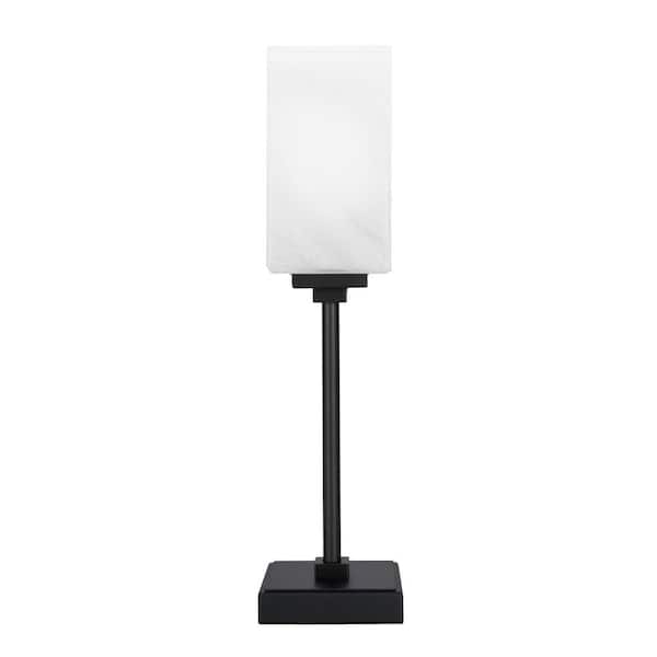 Unbranded Quincy 17.5 in. Matte Black Accent Lamp with Whte Marble Glass Shade