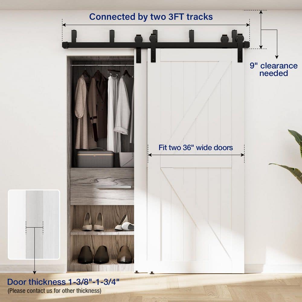 Black Double Bypass Sliding Barn Door Hardware Kit