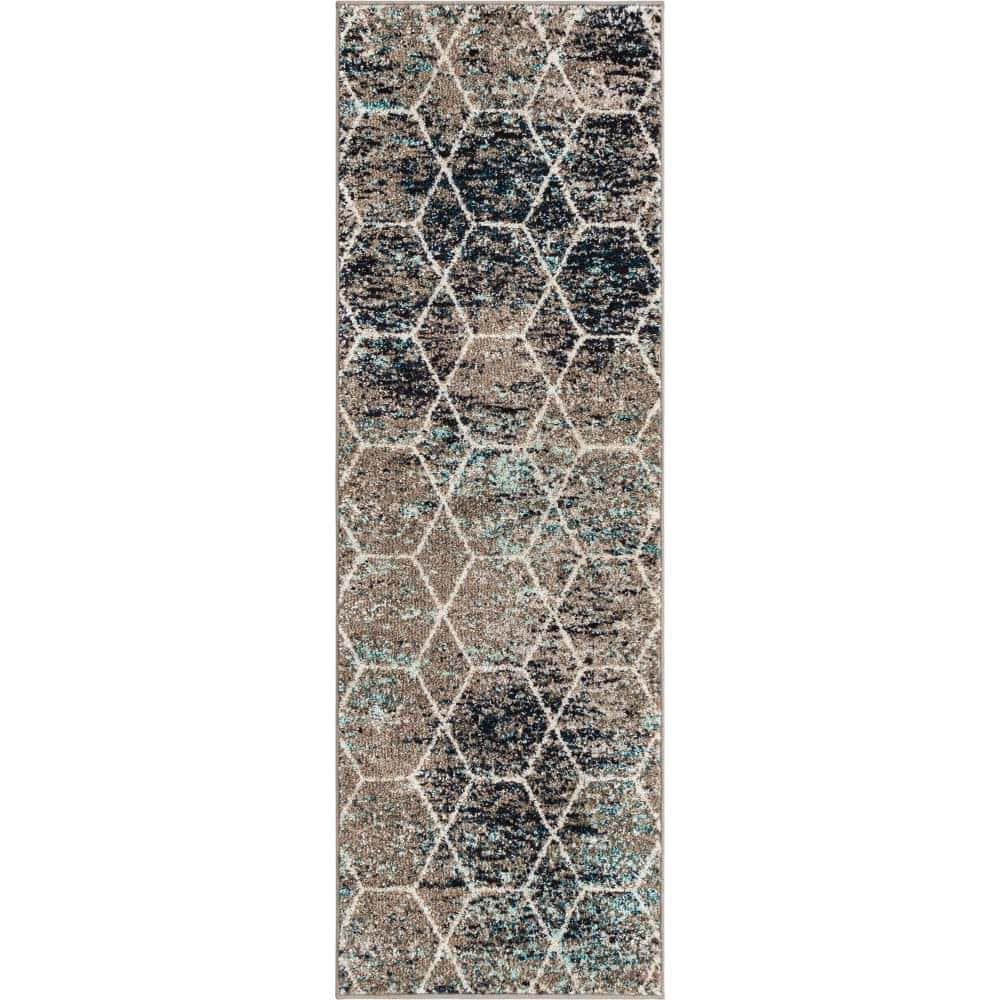 Trellis Frieze Geometric Blue Multi 2 ft. x 6 ft. Area Rug price history on PriceWatchPro