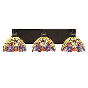 Albany 25 in. 3-Light Espresso Vanity Light with Lynx Art Glass Shades