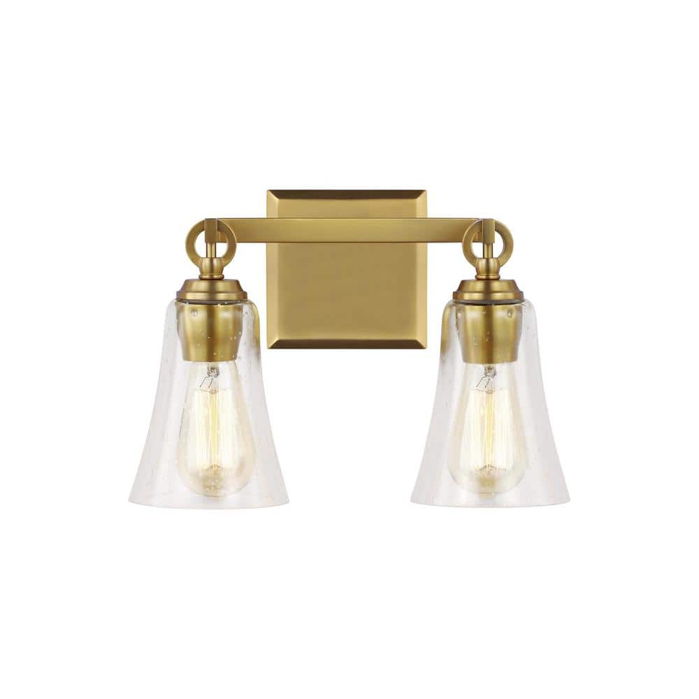 Monterro Burnished Brass 2-Light Vanity with Seeded Glass Shades