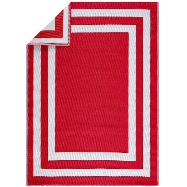PLAYA RUG Paris Red White 5 ft. x 7 ft. Reversible Recycled Plastic Indoor/Outdoor Area Rug-Floor Mat