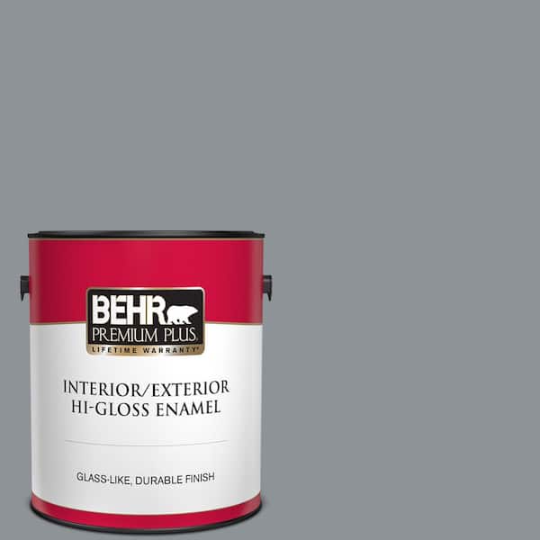 BEHR PREMIUM PLUS 1 gal. #PPU18-04 Dark Pewter Hi-Gloss Enamel Interior/Exterior Paint