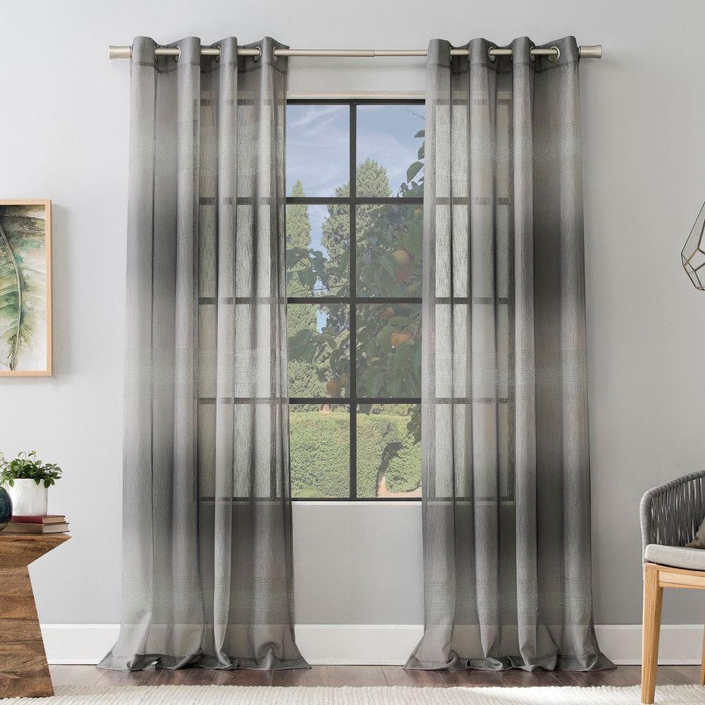 Gray Ombre Sheer Polyester Grommet Curtain Panel, 52" x 96"