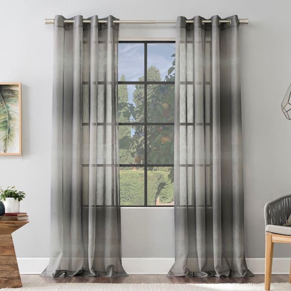 SCOTT LIVING Atlantic Ombre 52 in. W x 96 in. L Open Weave Sheer Grommet Curtain Panel in Gray