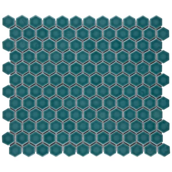 TELO×LOD PRODUCTS fiero Blue Jade Merola Tile Tribeca 1 in. Hex Jade 10-1/4 in. x 11-7/8 in