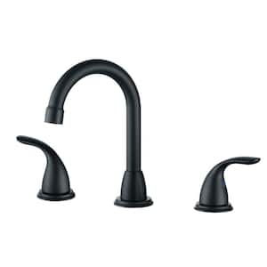 8 in. Widespread Double Handle High Arc Bathroom Faucet with Drain Kit included in Matte Black