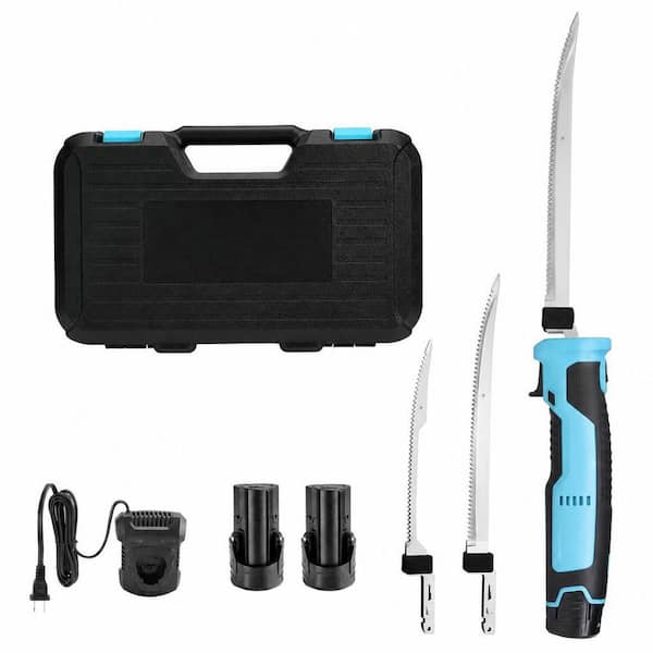 8 in. and 10 in. Stainless Steel Cordless Electric Knife with Non-Slip Handle and Portable Carry Case for Fish