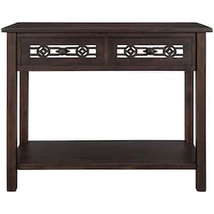 35.4 in. L Espresso Standard Rectangle Wood Console Table with 2-Drawers and Shelf