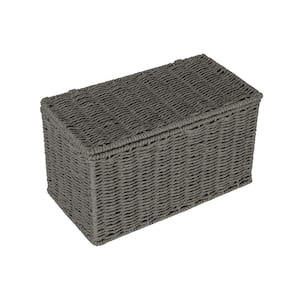 Gray Small Handwoven Paper Rope Wicker Decorative Basket with Lid