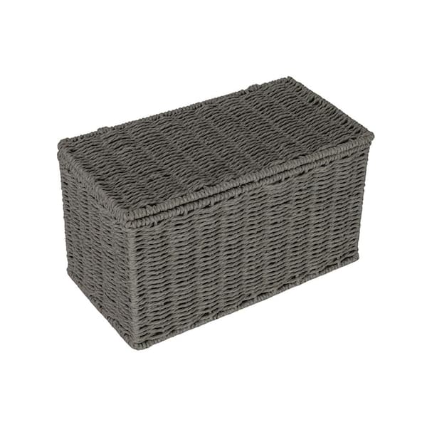 Gray Small Handwoven Paper Rope Wicker Decorative Basket with Lid