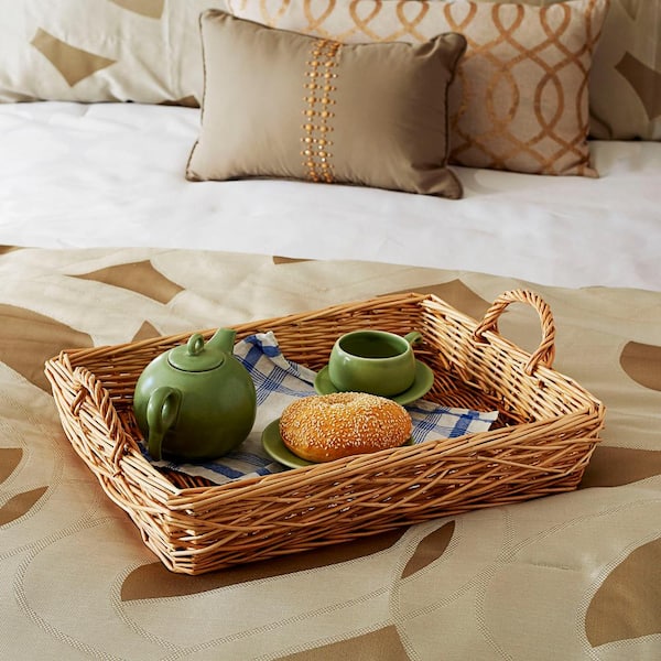Household Essentials 17.3 in x 3.35 in Willow Tray Basket in Natural