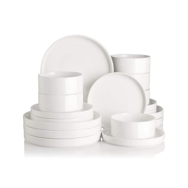 Porcelain Dinnerware Set for 6, 18 Pieces with 6 Soup Bowls, 6 Salad Plates, 6 Dinner Plates in Pure White