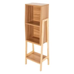 15 in. Wide 3 Tier Wood Storage Display Bookshelf Modern Narrow Bookcase Saishan Wood Double Layer