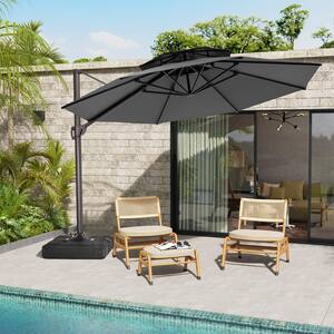 Double top 11 ft. Round Heavy-Duty 360-Degree Rotation Cantilever Offset Outdoor Patio Umbrella in Dark Gray