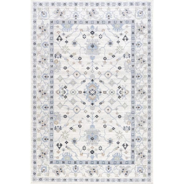 Lilliana Floral Medallion Washable Light Blue 10 ft. x 14 ft. Indoor Area Rug
