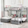 Harper & Bright Designs Gray Full Over Twin Wood Triple Bunk Bed With 