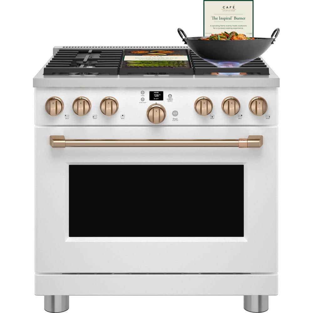 36" Matte White Smart Gas Range with Convection Oven and Griddle