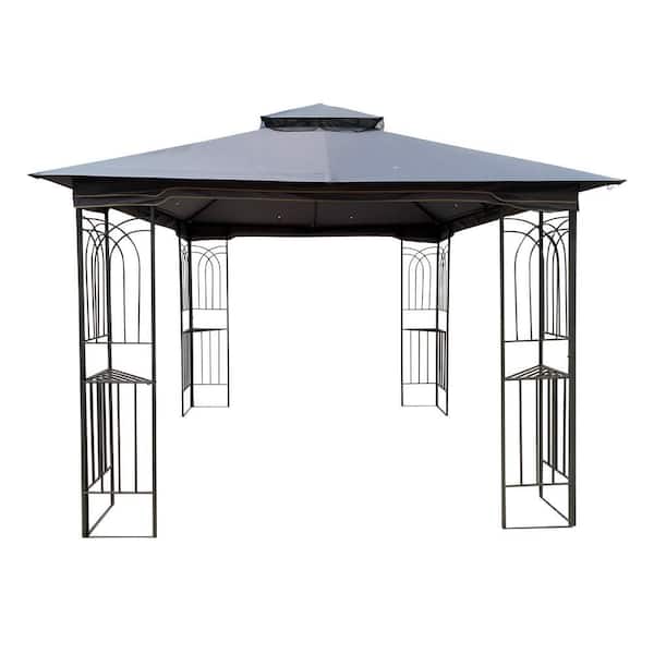 10 ft. x 10 ft. Outdoor Patio Gazebo Gray Top Canopy Tent With Ventilated Double Roof And Mosquito Net