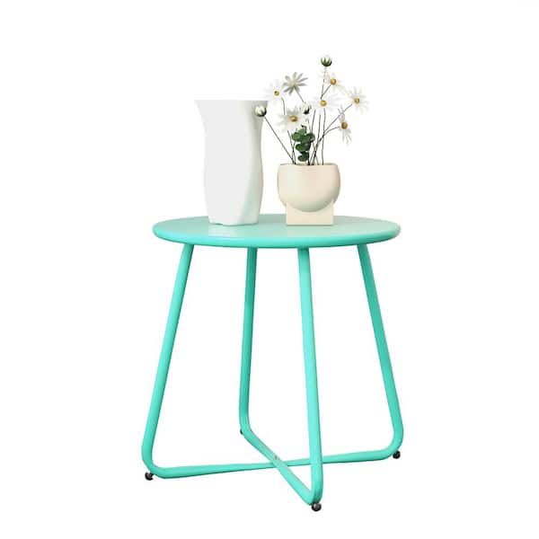 Yangming Blue Patio Side Tables for Outdoor Outside, SmallAccent Table Metal Round for Deck Garden Porch Balcony Yard Lawn