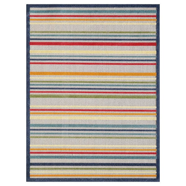 Ivory, Blue 2 ft. x 4 ft. Woven Polypropylene Rectangle Indoor/Outdoor Area Rug