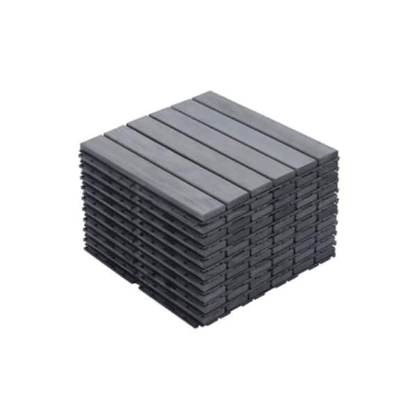 Afoxsos 1 ft. x 1 ft. Light Grey Wood Interlocking Deck Tiles Striped Pattern All-Weather for Patio, Balcony Pool Side (30-Pack)