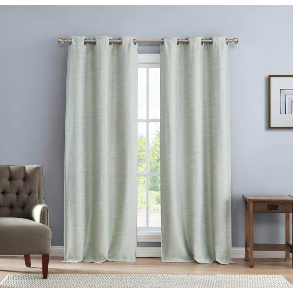 Kelvin Blue Linen Thermal Blackout Curtain - 38 in. W x 84 in. L (Set