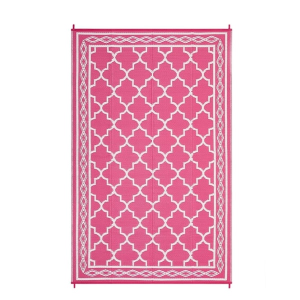 8ft. x 10ft. Outdoor Rug with North African/Geometric Print Plastic Straw Mat, Collapsible, Washable for Patio, Deck