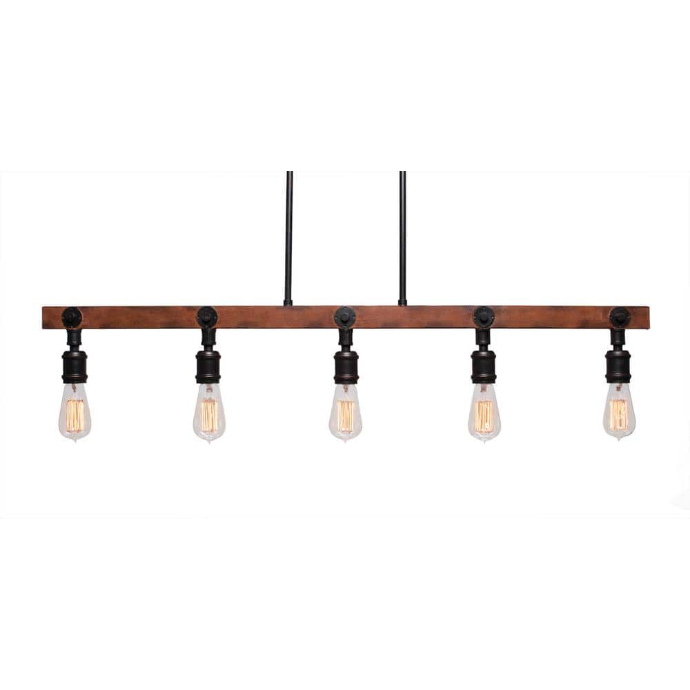 Wendell 28 in. 5-Light Painted Wood-look Metal and Dark Granite Vanity Ligh