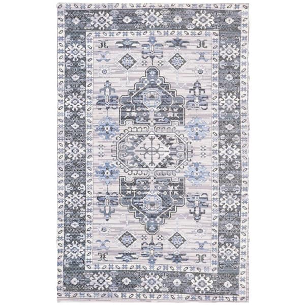 Saffron 3 ft. x 5 ft. Purple/Ivory Geometric Medallion Border Area Rug