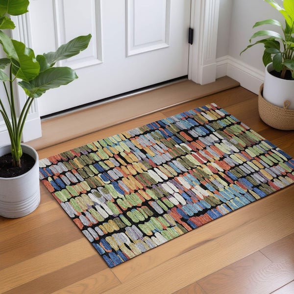 Chantille Machine Washable Indoor/Outdoor Abstract ACN2349 Black 2 ft. x 3 ft. Accent Rug