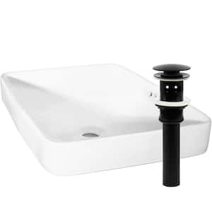 Rectangular 23 in. Drop-In Porcelain Bathroom Sink in White with Overflow Drain in Matte Black