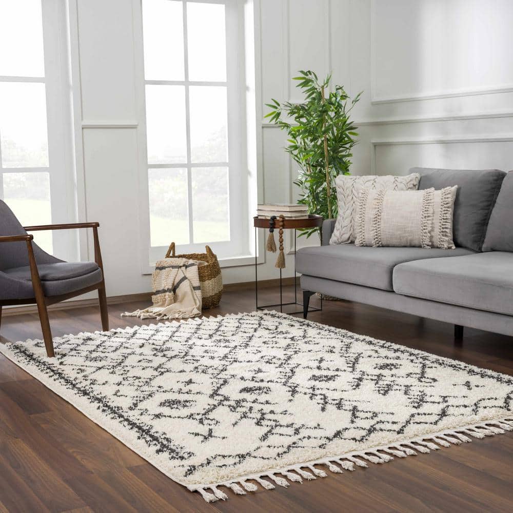 Godalming Charcoal and Peach Bohemian Shag Area Rug 7'10" x 10'