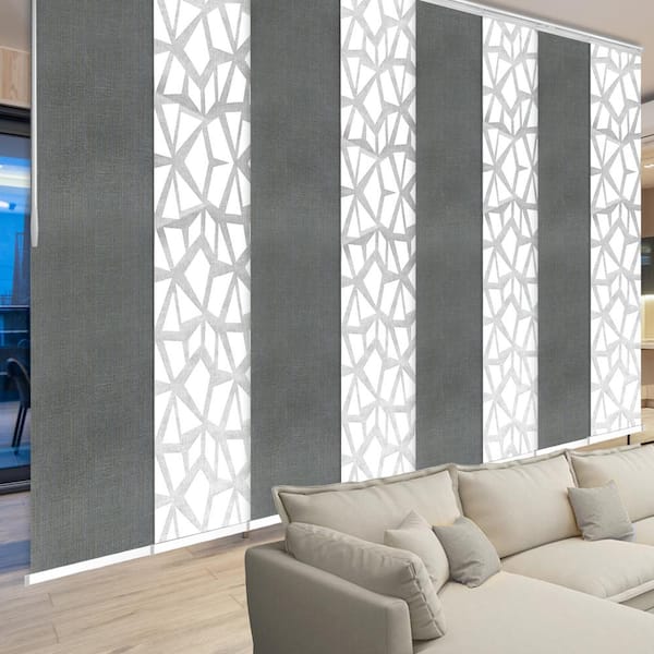 EMOH Metallic Snow 130 in. - 175 in. W x 94 in. L Adjustable 8- Panel White Double Rail Panel Track with 23.5 in. Slates