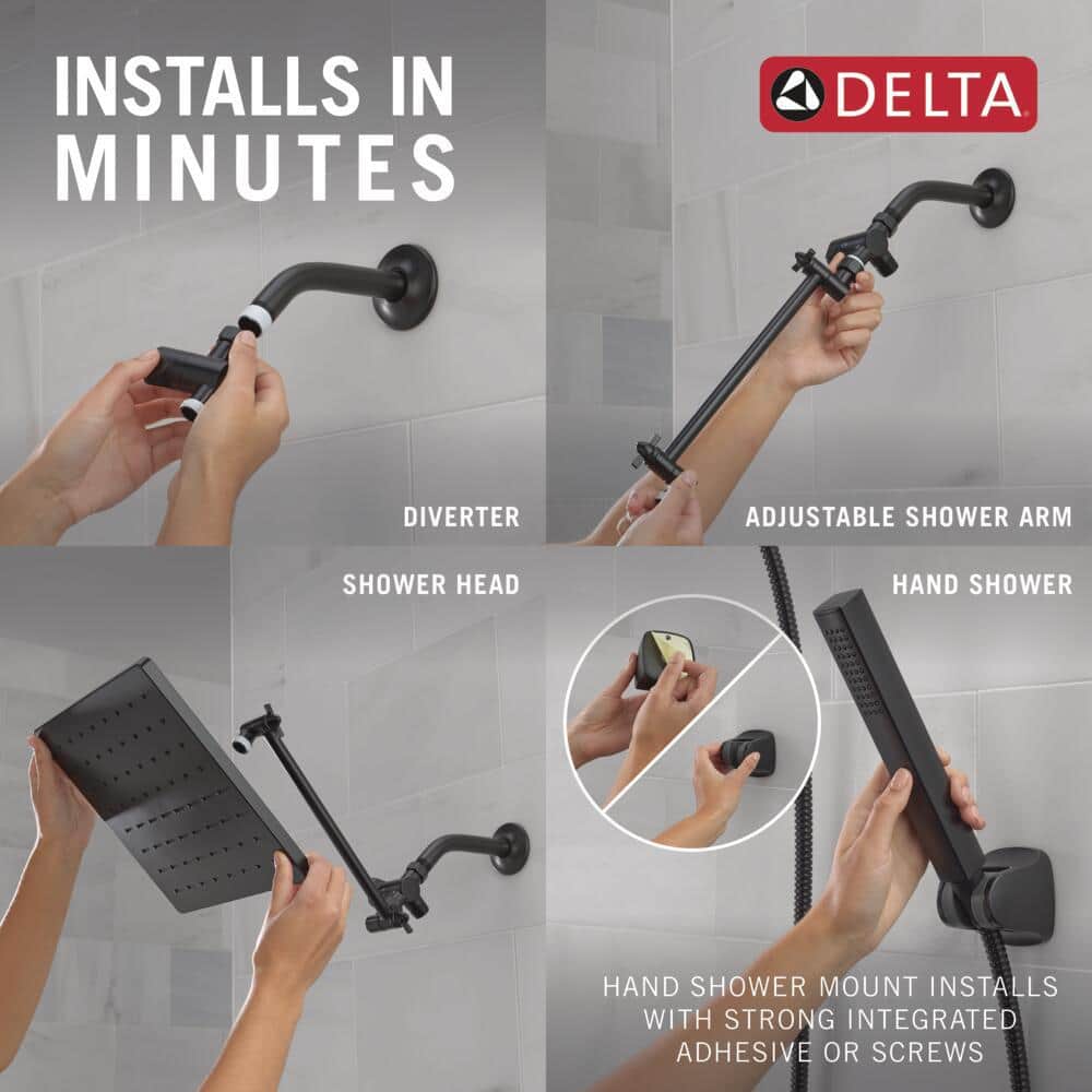 Matte Black Adjustable Square Rain Shower Head Combo