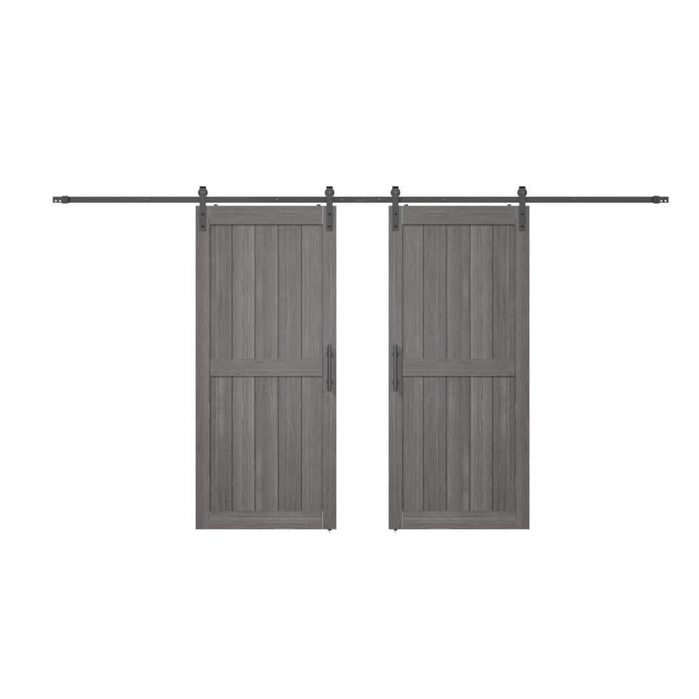 72 in. x 84 in. Gray MDF Sliding Barn Door with Hardware Kit, Covered with 
