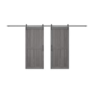 72 in. x 84 in. Gray MDF Sliding Barn Door with Hardware Kit, Covered with Water-Proof PVC Surface, H-Frame