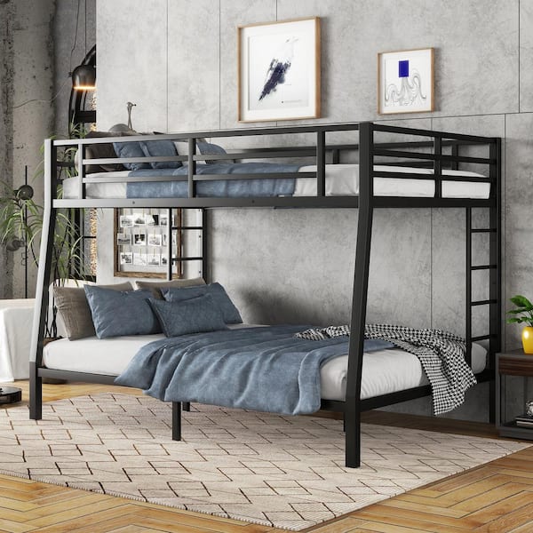 Black Metal Full XL Over Queen Bunk Bed with Ladder