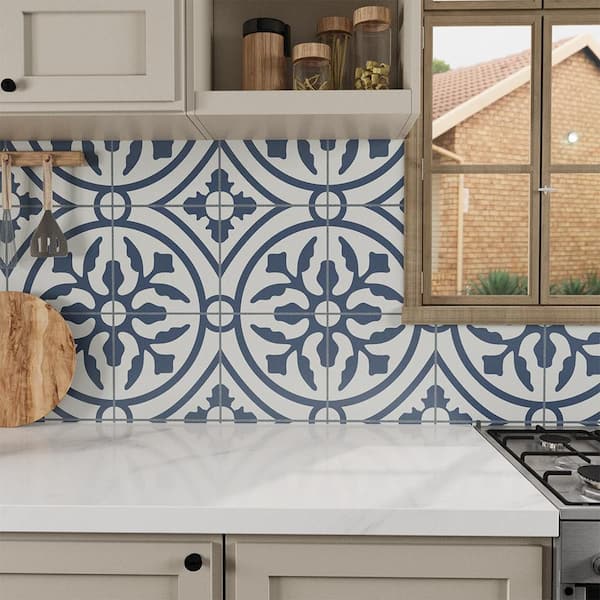 24 in. x 120 in. Navy Blue Peel and Stick Vinyl Backsplash Roll, 5 Consecutive Patterns Wall and Floor Roll (20 sq. ft.)