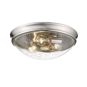 14 in. W 3-Light Brushed Nickel Ceiling Fixture Flush Mount