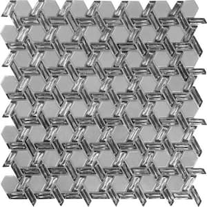 Silver 11.7 in. x 11.9 in. Hexagon Polished Glass Mosaic Tile (9.67 sq. ft./Case)